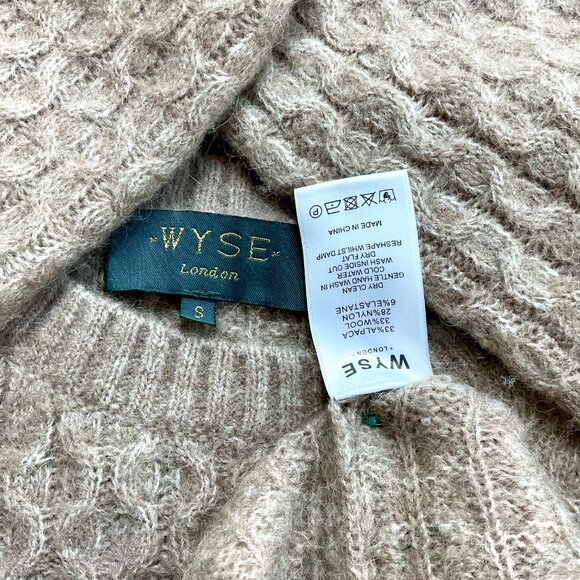 Wyse London Sweater Alpaca Wool Cable Knit Crew Neck in Beige (S) - Picture 5 of 6